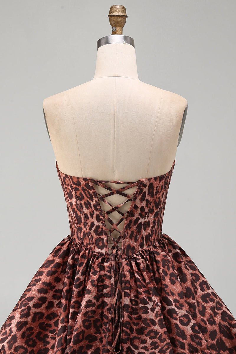 Load image into Gallery viewer, Kahki Leopard Sweetheart Corset Bubble A Line Short Cocktail Dress
