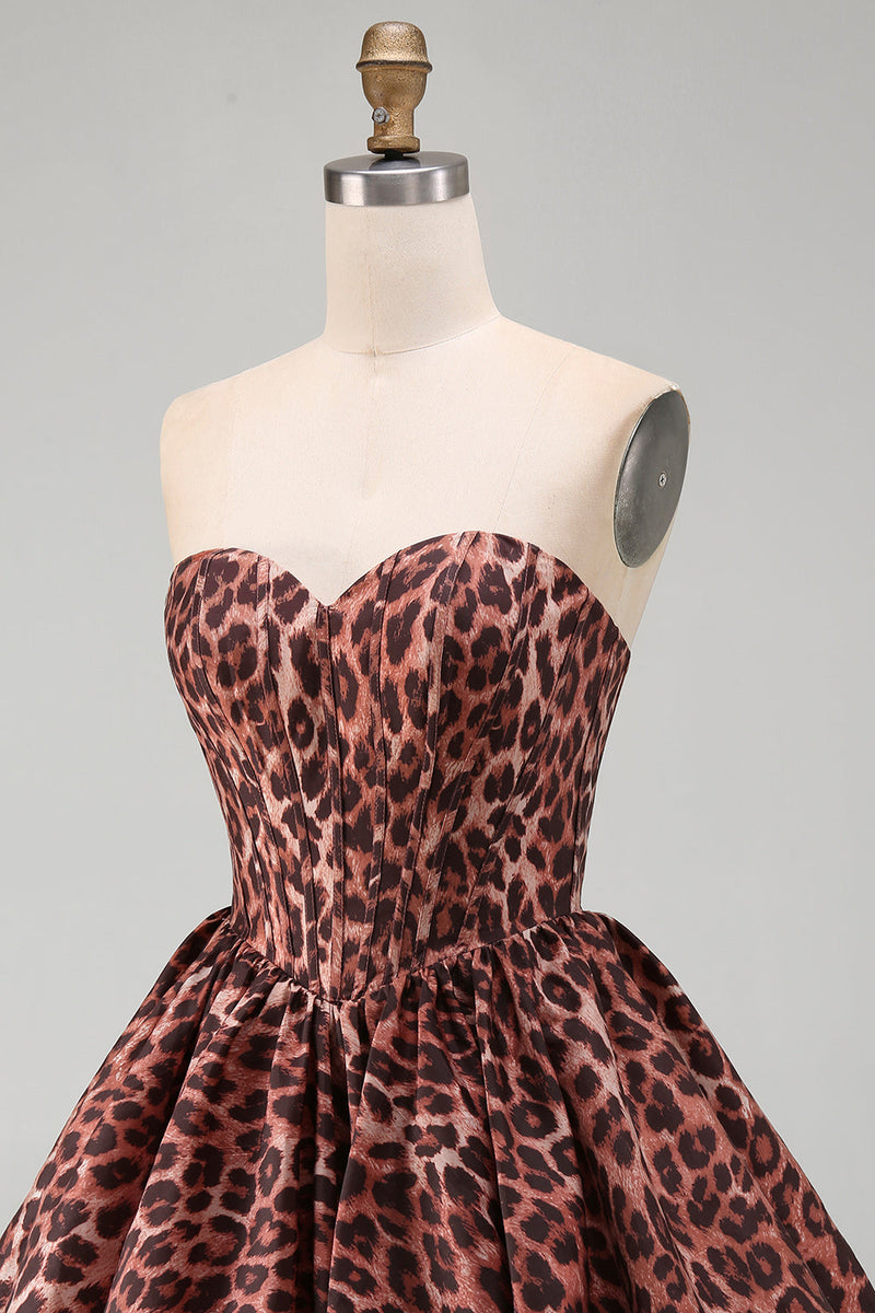 Load image into Gallery viewer, Kahki Leopard Sweetheart Corset Bubble A Line Short Cocktail Dress