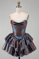 Load image into Gallery viewer, Blue Sweetheart Ruffled Corset Short Tiered Cocktail Dress