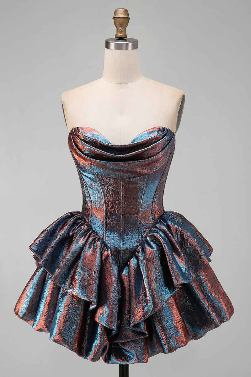 Load image into Gallery viewer, Blue Sweetheart Ruffled Corset Short Tiered Cocktail Dress