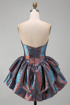Blue Sweetheart Ruffled Corset Short Tiered Cocktail Dress