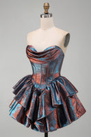 Load image into Gallery viewer, Blue Sweetheart Ruffled Corset Short Tiered Cocktail Dress