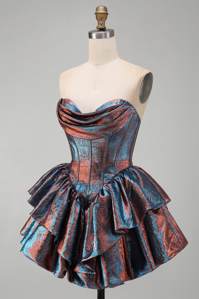 Load image into Gallery viewer, Blue Sweetheart Ruffled Corset Short Tiered Cocktail Dress