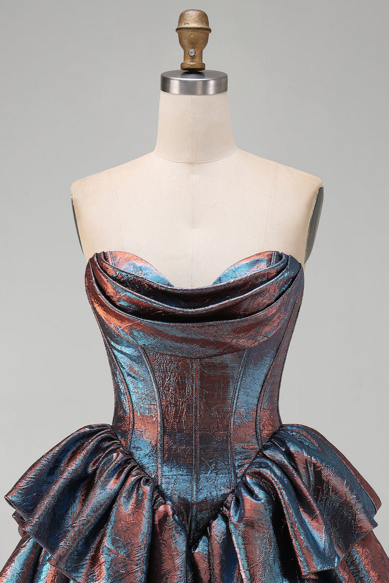 Load image into Gallery viewer, Blue Sweetheart Ruffled Corset Short Tiered Cocktail Dress