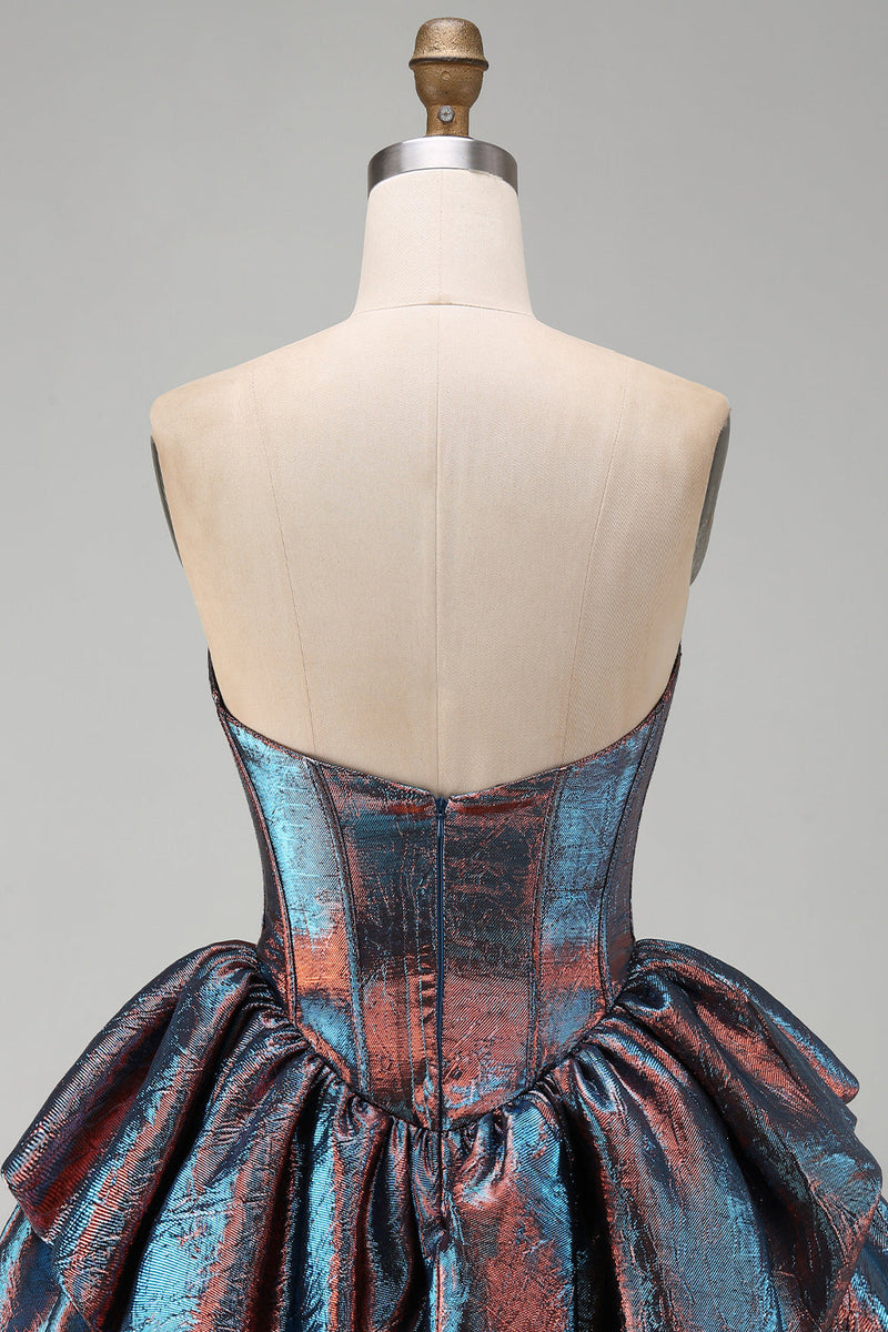 Load image into Gallery viewer, Blue Sweetheart Ruffled Corset Short Tiered Cocktail Dress