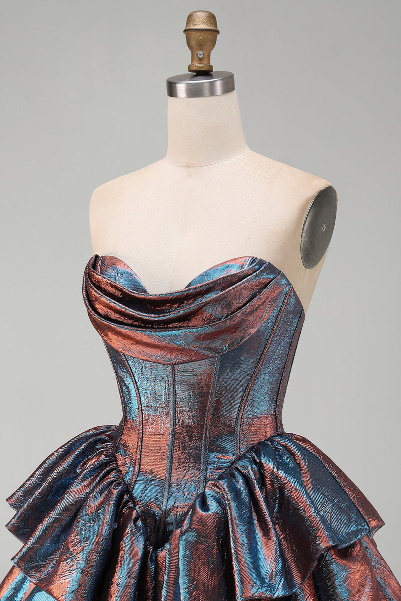 Load image into Gallery viewer, Blue Sweetheart Ruffled Corset Short Tiered Cocktail Dress