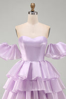 Load image into Gallery viewer, Lilac Tiered Short A Line Ruffled Cocktail Dress with Sleeves