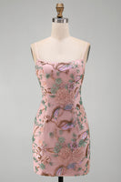Load image into Gallery viewer, Pink Floral Beaded Sequin Tight Short Cocktail Dress