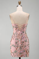 Load image into Gallery viewer, Pink Floral Beaded Sequin Tight Short Cocktail Dress