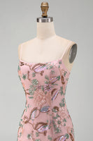 Load image into Gallery viewer, Pink Floral Beaded Sequin Tight Short Cocktail Dress