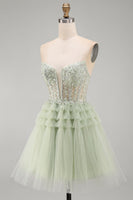 Load image into Gallery viewer, Floral Dusty Sage A-Line Corset Ruffled Short Cocktail Dress