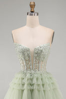 Load image into Gallery viewer, Floral Dusty Sage A-Line Corset Ruffled Short Cocktail Dress
