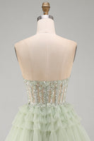 Load image into Gallery viewer, Floral Dusty Sage A-Line Corset Ruffled Short Cocktail Dress