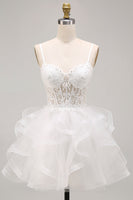 Load image into Gallery viewer, Sparkly White Floral Corset A-Line Ruffled Short Cocktail Dress