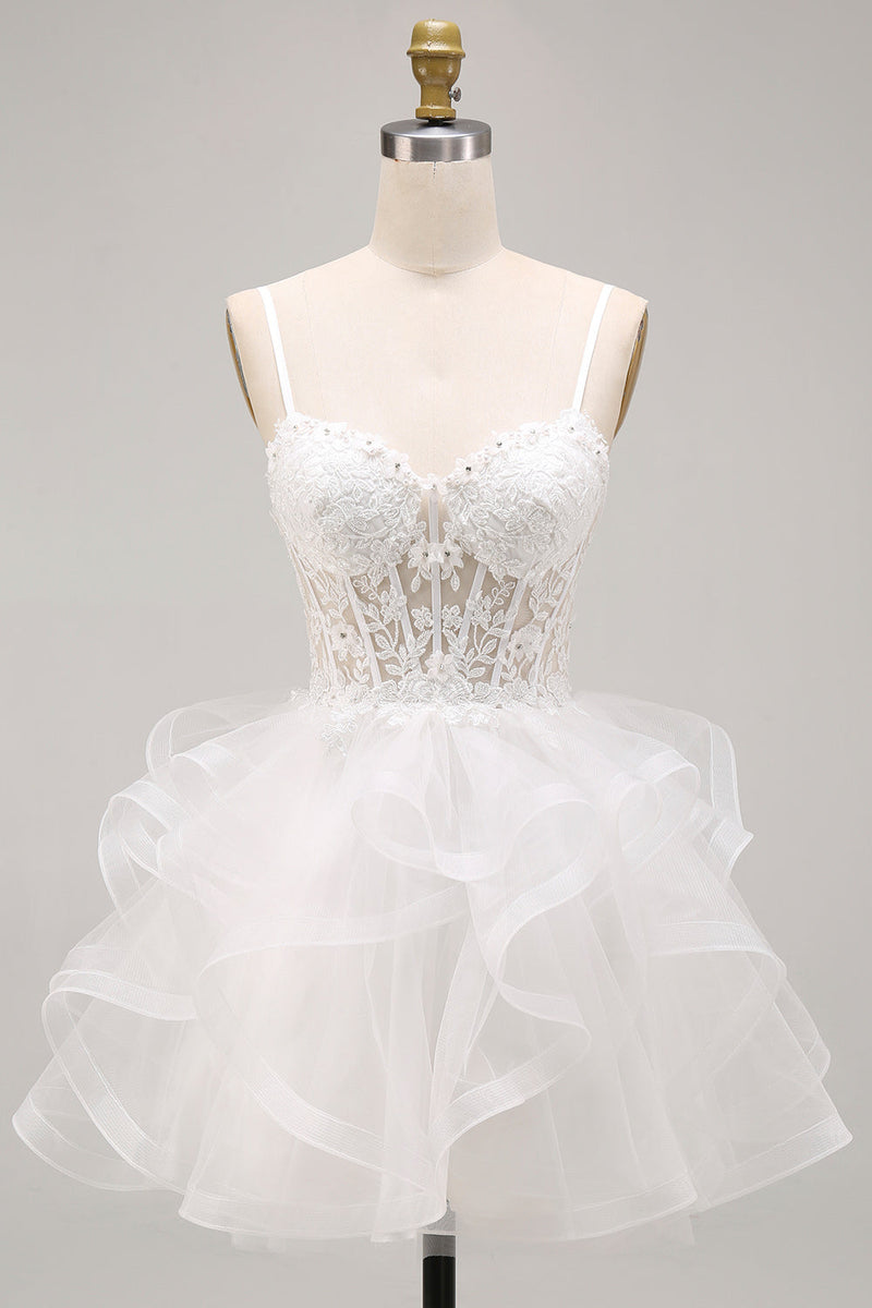 Load image into Gallery viewer, Sparkly White Floral Corset A-Line Ruffled Short Cocktail Dress