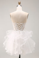 Load image into Gallery viewer, Sparkly White Floral Corset A-Line Ruffled Short Cocktail Dress
