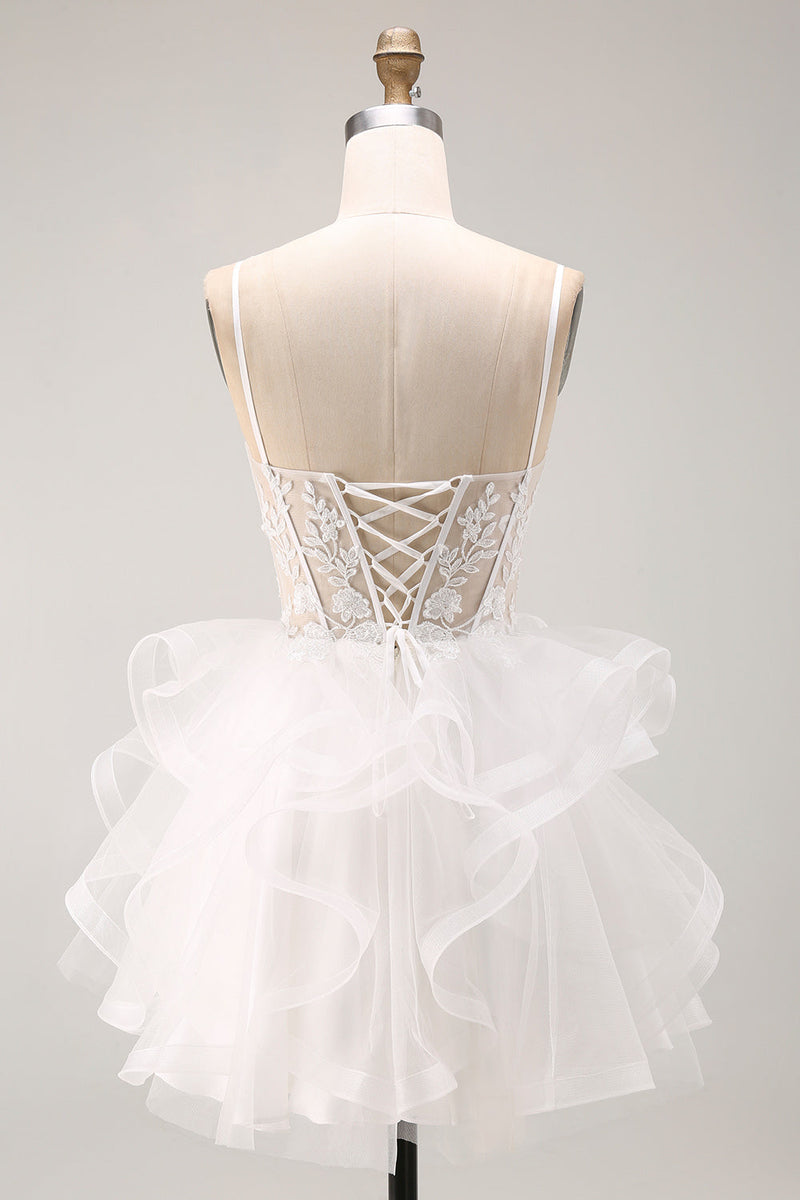 Load image into Gallery viewer, Sparkly White Floral Corset A-Line Ruffled Short Cocktail Dress