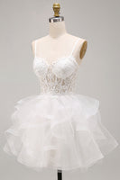 Load image into Gallery viewer, Sparkly White Floral Corset A-Line Ruffled Short Cocktail Dress