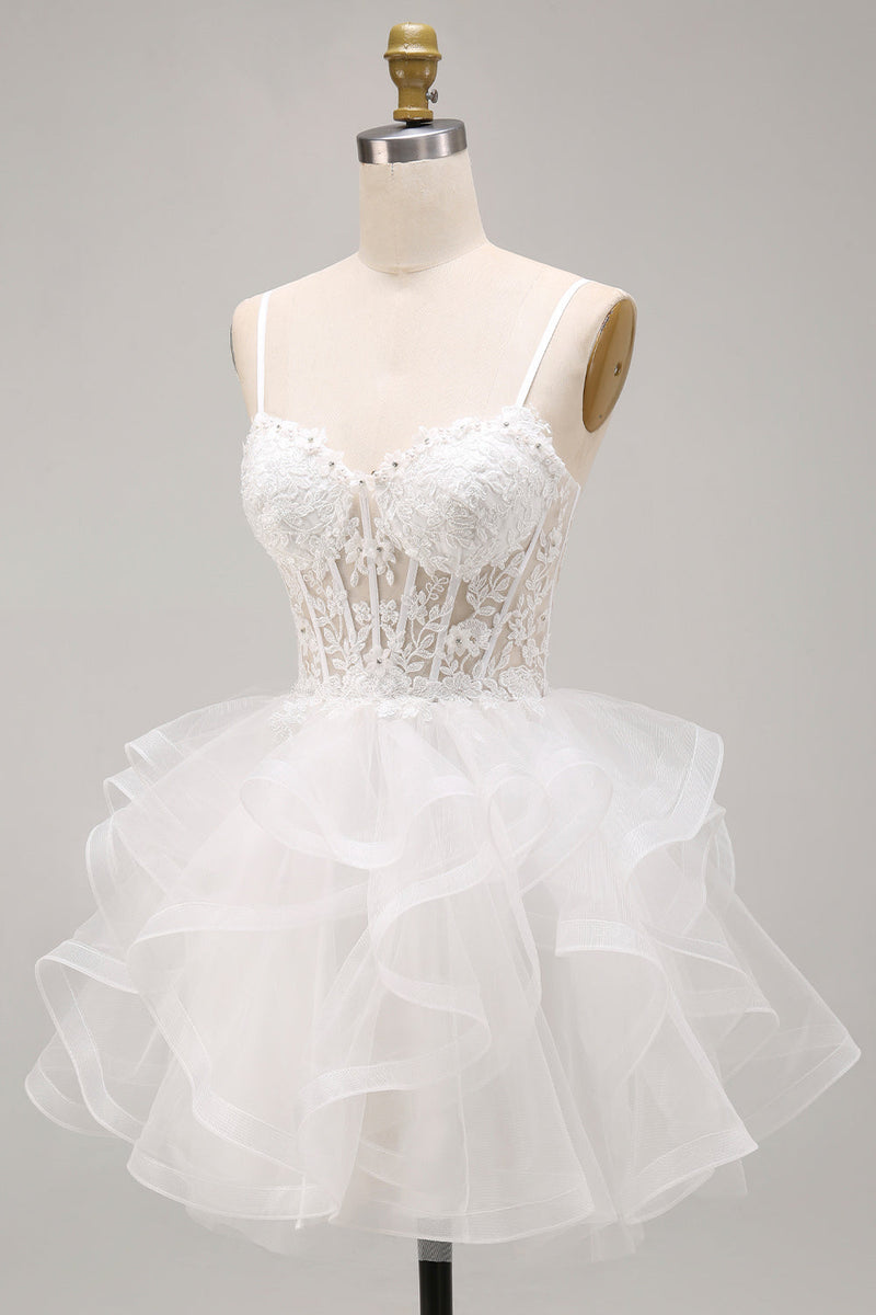 Load image into Gallery viewer, Sparkly White Floral Corset A-Line Ruffled Short Cocktail Dress
