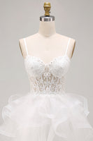 Load image into Gallery viewer, Sparkly White Floral Corset A-Line Ruffled Short Cocktail Dress