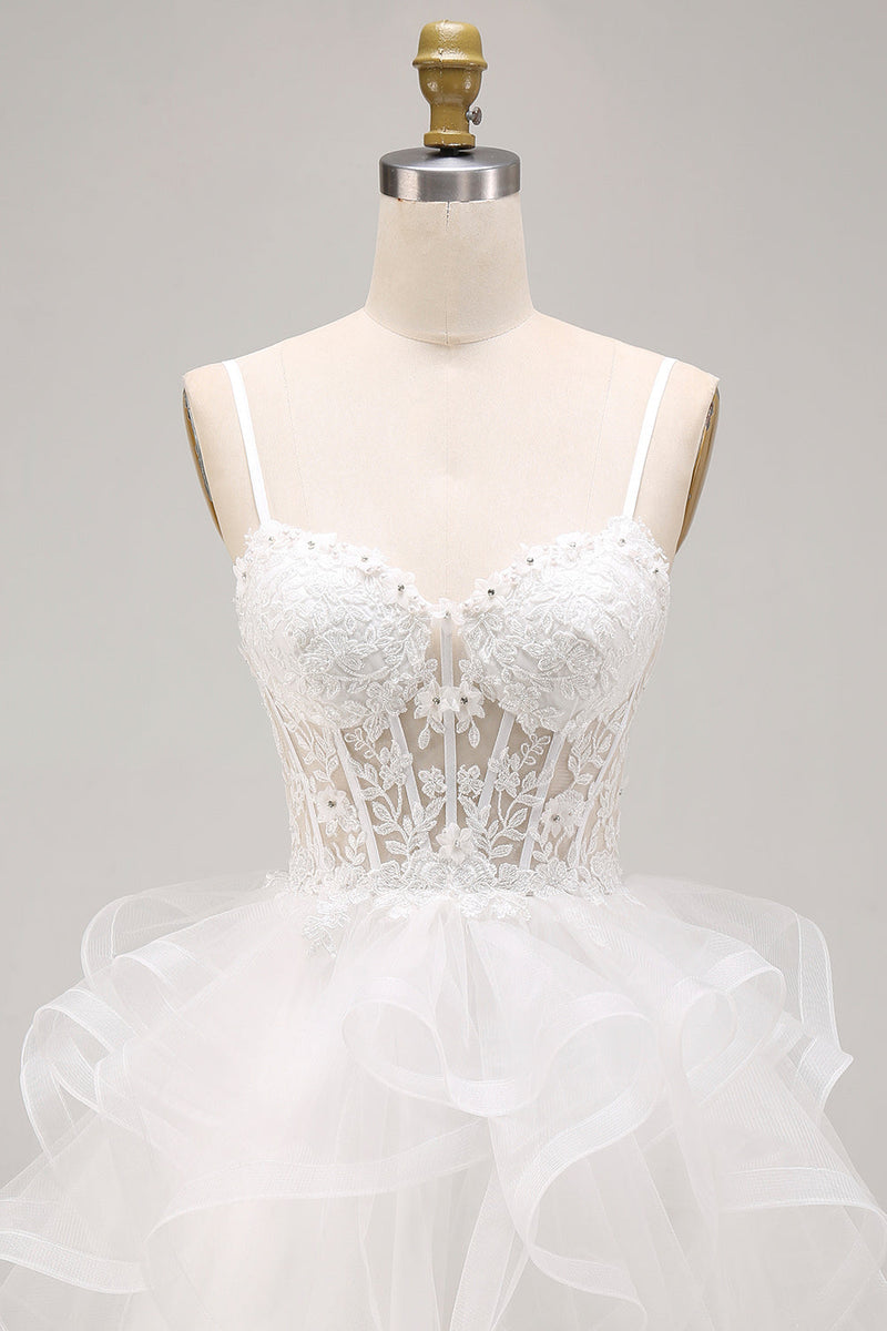 Load image into Gallery viewer, Sparkly White Floral Corset A-Line Ruffled Short Cocktail Dress