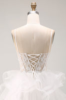 Load image into Gallery viewer, Sparkly White Floral Corset A-Line Ruffled Short Cocktail Dress
