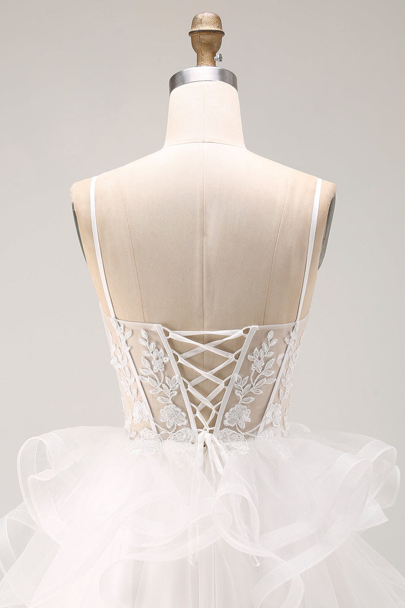 Load image into Gallery viewer, Sparkly White Floral Corset A-Line Ruffled Short Cocktail Dress