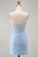 Load image into Gallery viewer, Blue Floral Corset Sweetheart Sparkly Short Tight Cocktail Dress