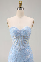 Load image into Gallery viewer, Blue Floral Corset Sweetheart Sparkly Short Tight Cocktail Dress