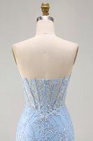 Load image into Gallery viewer, Blue Floral Corset Sweetheart Sparkly Short Tight Cocktail Dress