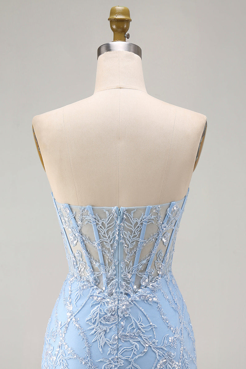 Load image into Gallery viewer, Blue Floral Corset Sweetheart Sparkly Short Tight Cocktail Dress
