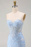 Load image into Gallery viewer, Blue Floral Corset Sweetheart Sparkly Short Tight Cocktail Dress