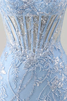 Load image into Gallery viewer, Blue Floral Corset Sweetheart Sparkly Short Tight Cocktail Dress
