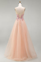 Load image into Gallery viewer, Sparkly Champagne Corset Beaded Floral A Line Long Prom Dress