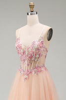Load image into Gallery viewer, Sparkly Champagne Corset Beaded Floral A Line Long Prom Dress