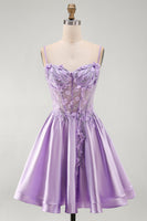 Load image into Gallery viewer, Sparkly Lilac Corset A Line Beaded Short Cocktail Dress with 3D Flowers
