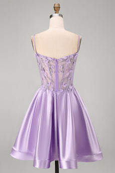 Sparkly Lilac Corset A Line Beaded Short Cocktail Dress with 3D Flowers