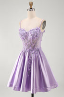 Load image into Gallery viewer, Sparkly Lilac Corset A Line Beaded Short Cocktail Dress with 3D Flowers