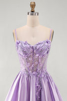 Load image into Gallery viewer, Sparkly Lilac Corset A Line Beaded Short Cocktail Dress with 3D Flowers