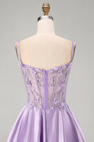 Load image into Gallery viewer, Sparkly Lilac Corset A Line Beaded Short Cocktail Dress with 3D Flowers