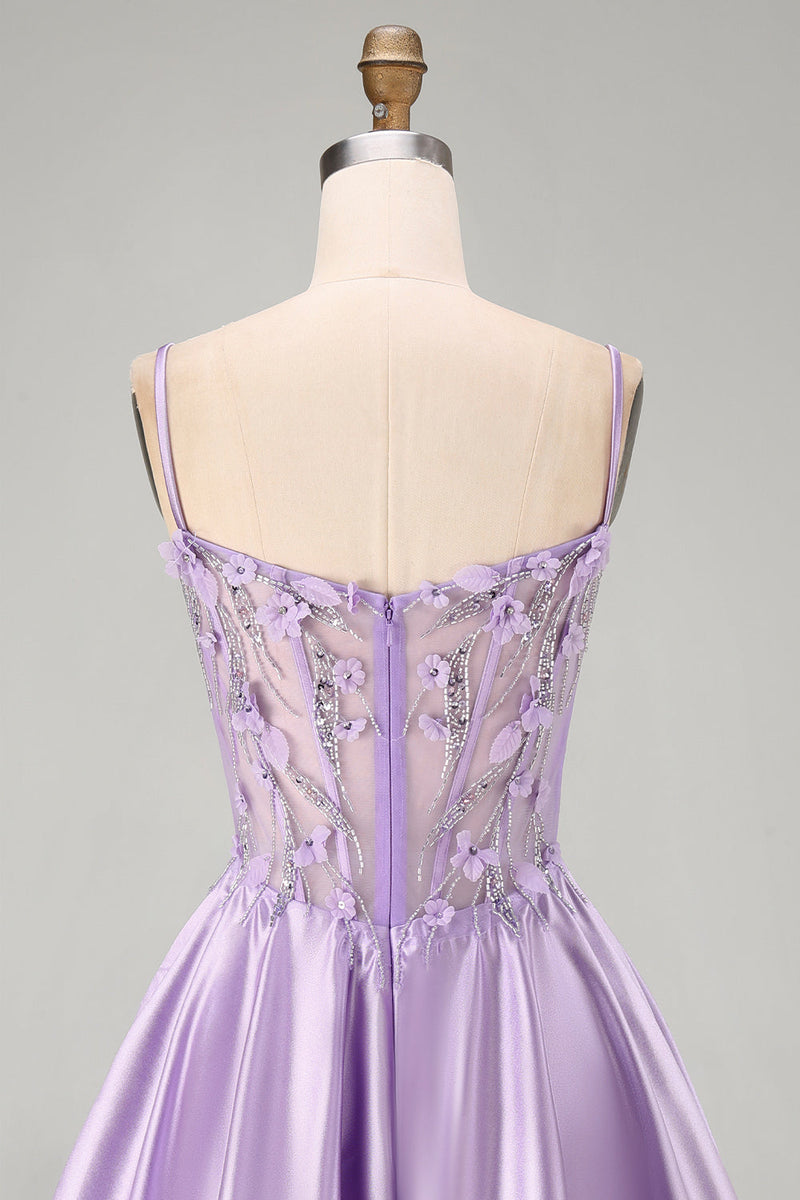 Load image into Gallery viewer, Sparkly Lilac Corset A Line Beaded Short Cocktail Dress with 3D Flowers