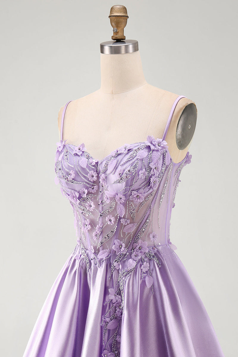 Load image into Gallery viewer, Sparkly Lilac Corset A Line Beaded Short Cocktail Dress with 3D Flowers