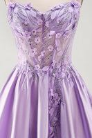 Load image into Gallery viewer, Sparkly Lilac Corset A Line Beaded Short Cocktail Dress with 3D Flowers
