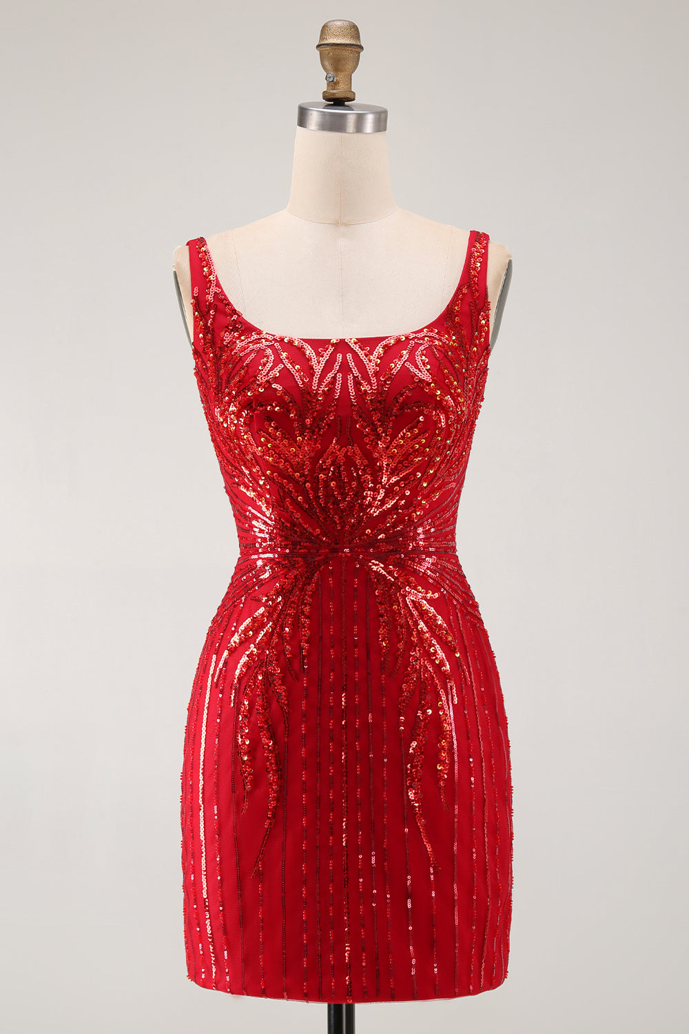 Burgundy Square Neck Sparkly Tight Short Cocktail Dress