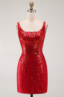 Load image into Gallery viewer, Burgundy Square Neck Sparkly Tight Short Cocktail Dress