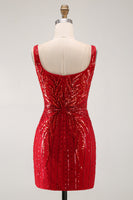 Load image into Gallery viewer, Burgundy Square Neck Sparkly Tight Short Cocktail Dress