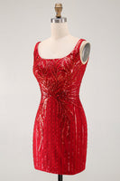 Load image into Gallery viewer, Burgundy Square Neck Sparkly Tight Short Cocktail Dress