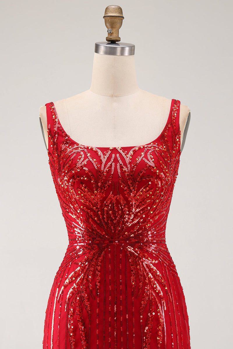 Load image into Gallery viewer, Burgundy Square Neck Sparkly Tight Short Cocktail Dress