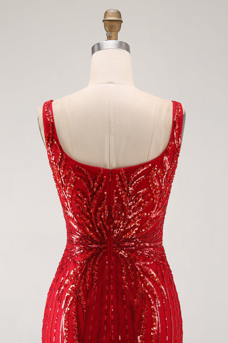 Load image into Gallery viewer, Burgundy Square Neck Sparkly Tight Short Cocktail Dress