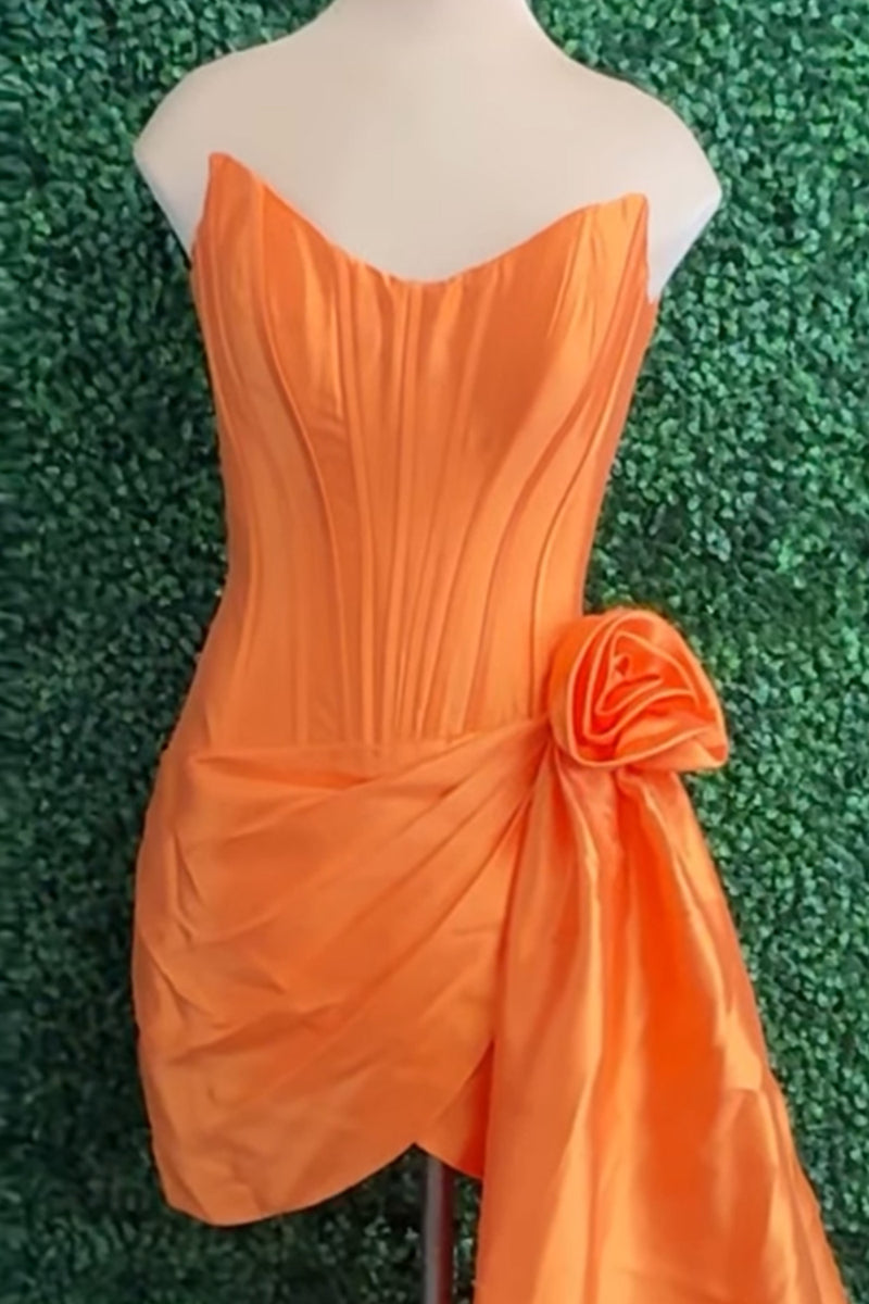 Load image into Gallery viewer, Orange Floral Strapless Corset Tight Short Cocktail Dress with Side Cape